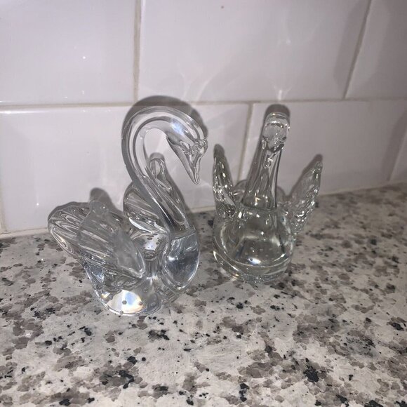 Swan Figurine Set Control Bubble Clear Chrystal Art Glass Bullicante Paperweight - Picture 4 of 8